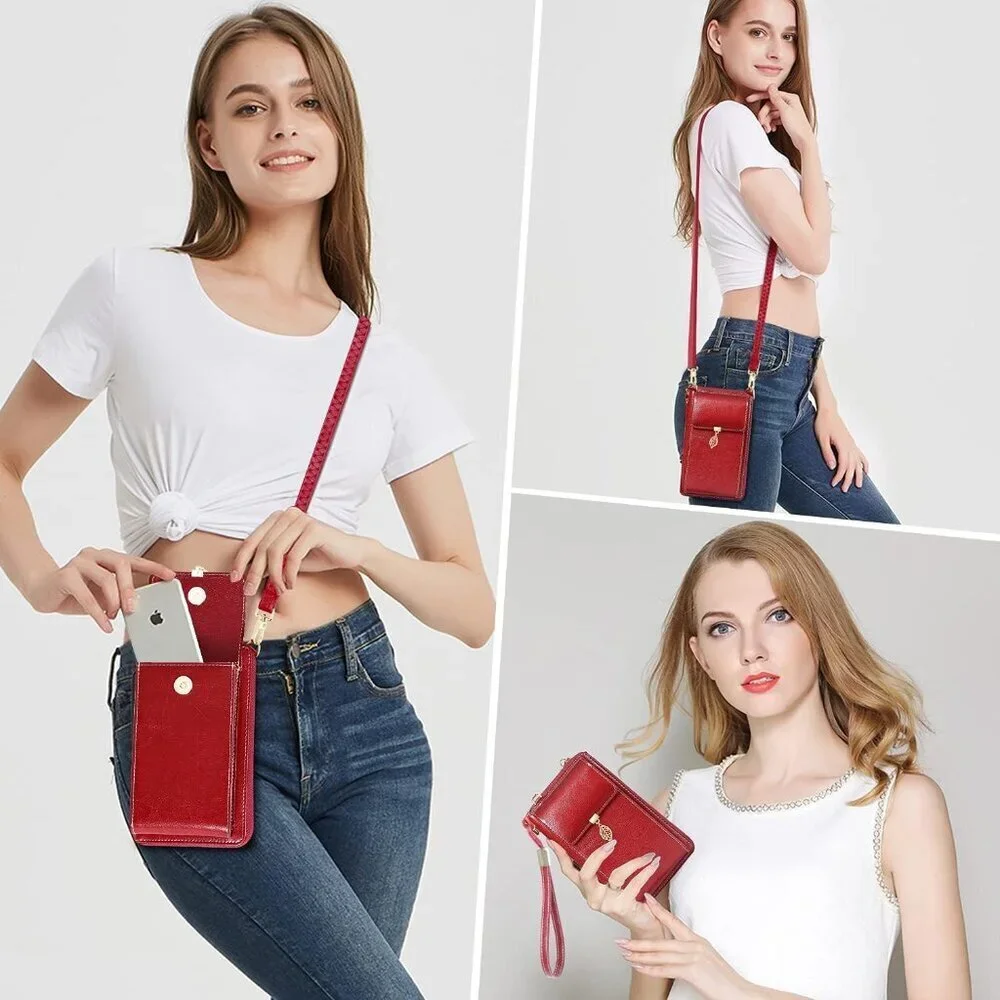 Small Leather Crossbody Phone Bag Wallet RFID Blocker Women Compact
